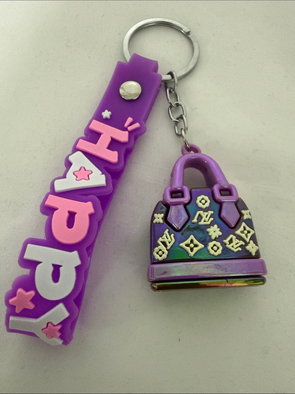 Fashion Jewelry Purple and Brown Bag Keychain Strap